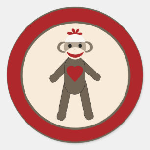 20-1,5-tums kuvertförsegling Röd Sock monkey Runt Klistermärke