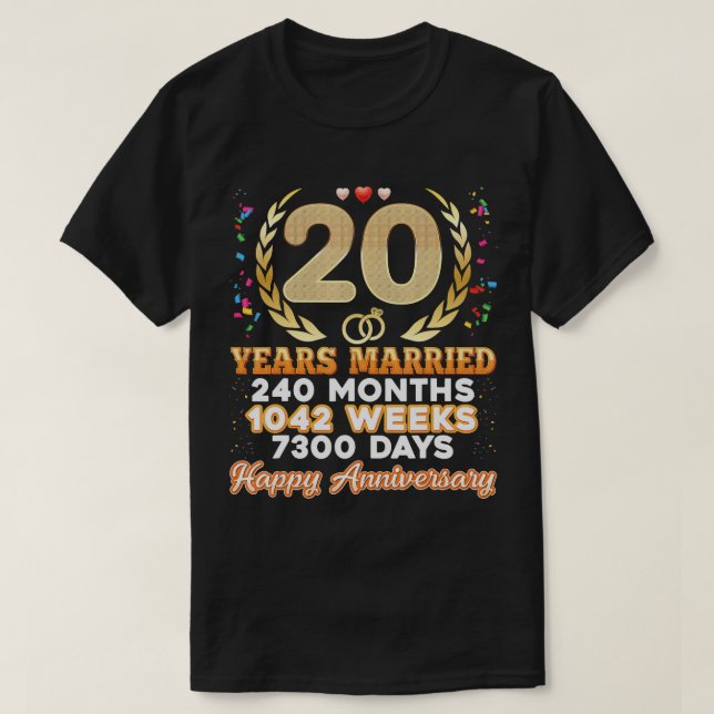 20 år Gift Lycklig 20:e Bröllop-årsdagen T Shirt (Design framsida)