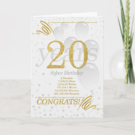20 år Sober Birthday Faux Guld Glitter Kort