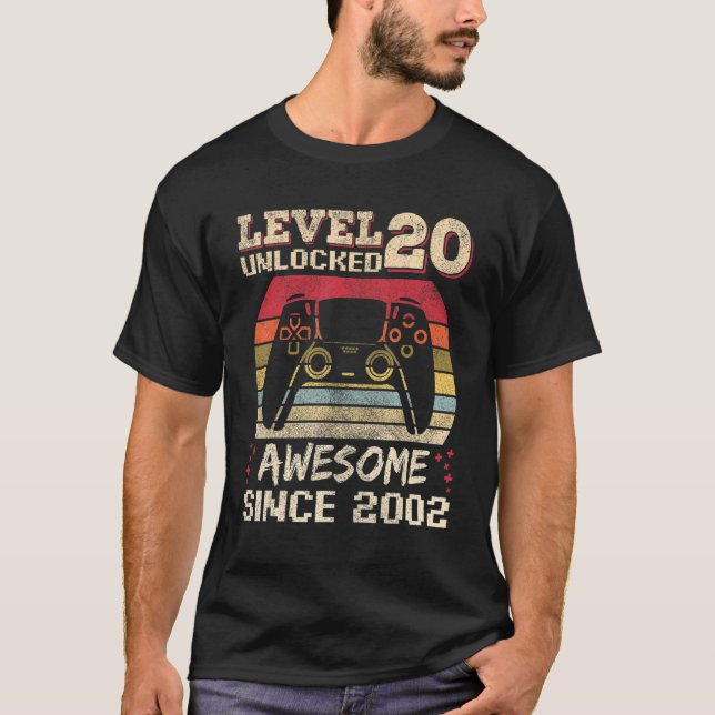 20-årig gamer Man Birthday 20-nivå olåst T Shirt (Framsida)