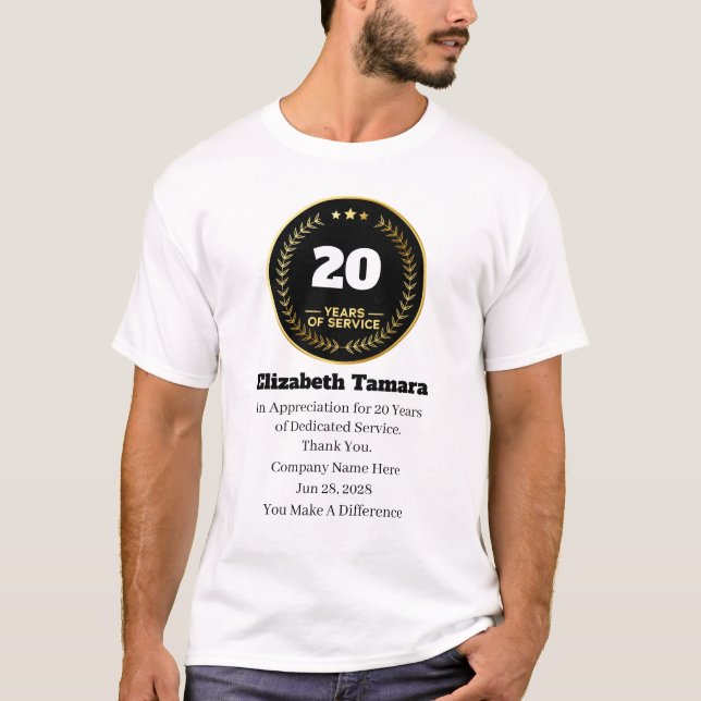 20 års arbetsårsdag | Personalvärdering T Shirt (Framsida)