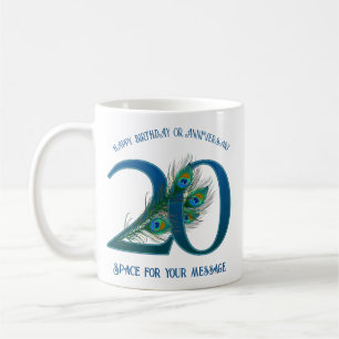 20-års födelsedags- eller årsdagsdesign med påfåge kaffemugg