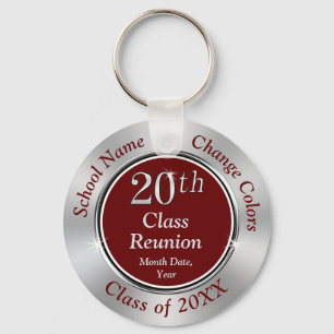 20 års klass Reunion Gift Favors Burgundy, Silver Nyckelring