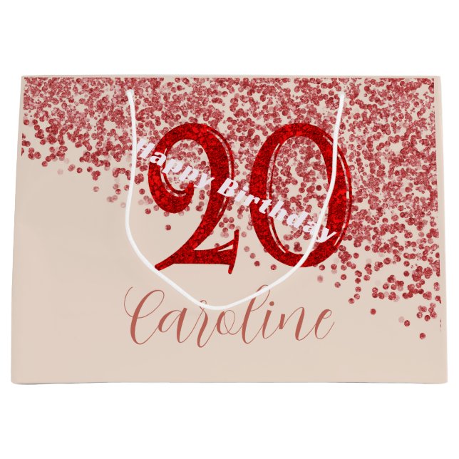 20-års Ruby Red Glitter Champagne Födelsedag (Framsidan)
