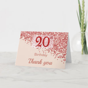 20-års Ruby Red Glitter Champagne Födelsedags Tack Kort