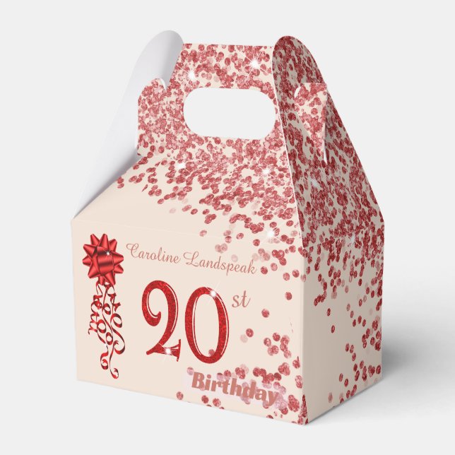 20-års Ruby Red Glitter Champagne Gold Födelsedag  Presentaskar (Framsidan Sidan)