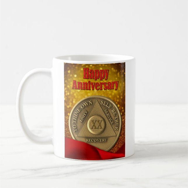 20 Års SKRÄDDARSYTT NAMN AA Glittermynt Kaffemugg (Vänster)