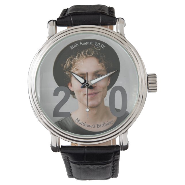 20-årsdag add namn foto datum man blå vit s armbandsur (Framsida)