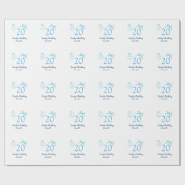 20-årsdag blå rosett kaka namn datum pastell retro presentpapper