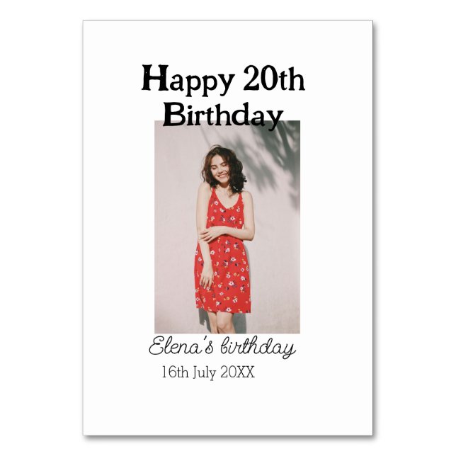 20-årsdag för 20-årsfoto, modernt, enkelt minimum bordsnummer (Framsidan)