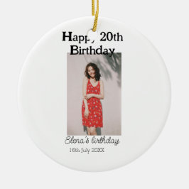 20-årsdag för 20-årsfoto, modernt, enkelt minimum julgransprydnad keramik
