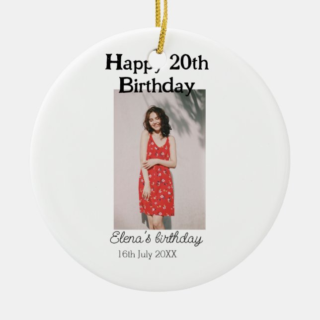 20-årsdag för 20-årsfoto, modernt, enkelt minimum julgransprydnad keramik (Framsidan)