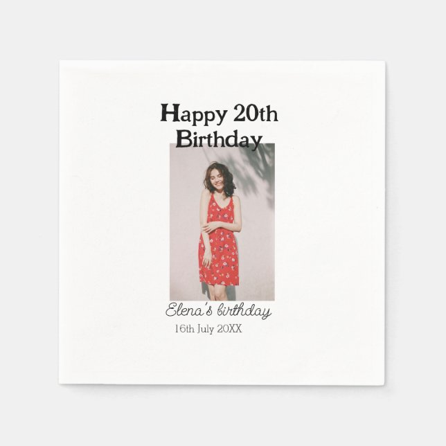 20-årsdag för 20-årsfoto, modernt, enkelt minimum pappersservett (Framsidan)