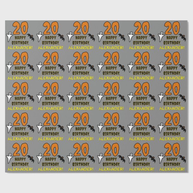 20-årsdag: Kuslig Halloween-tema, anpassat namn Presentpapper (Platt)