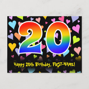 20-årsdag: Roligt hjärtmönster, regnbåge 20 Vykort