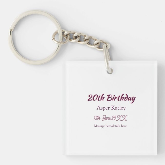 20-årsdag rosa lila namn datum meddelande enkelt (Framsidan)