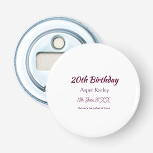 20-årsdag rosa lila namn datum meddelande enkelt flasköppnare