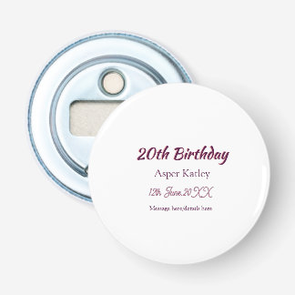 20-årsdag rosa lila namn datum meddelande enkelt flasköppnare