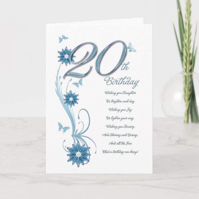 20-årsdagen i mål med blommor och fjäril kort (Framsida)