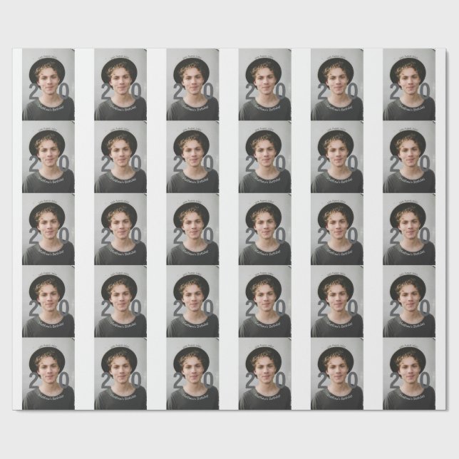20-årsfirande lägg till namn foto datum man blå vi presentpapper (Platt)
