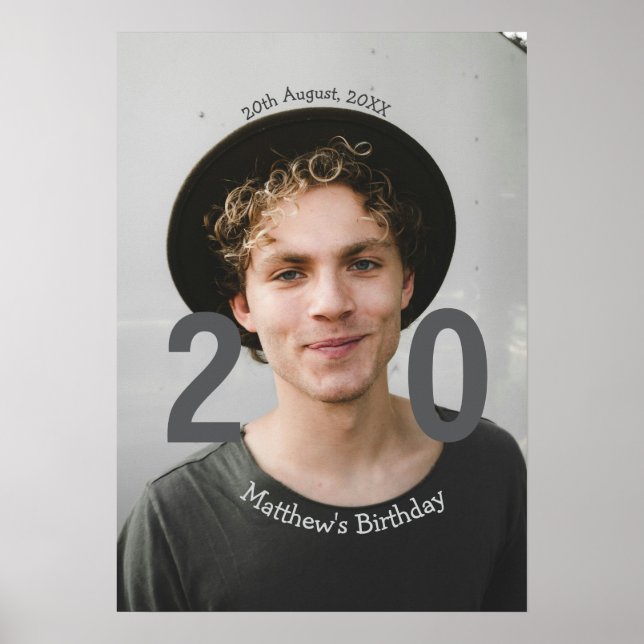 20-årsfirande tillägg namn foto datum man blå vit  poster (Framsidan)
