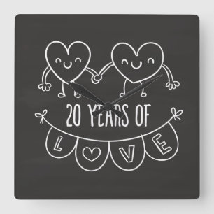 20-årsjubiléet av Hearter från Gift Chalk Fyrkantig Klocka