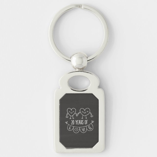 20-årsjubiléet av Hearter från Gift Chalk Rektangulärt Silverfärgad Nyckelring (Framsidan)