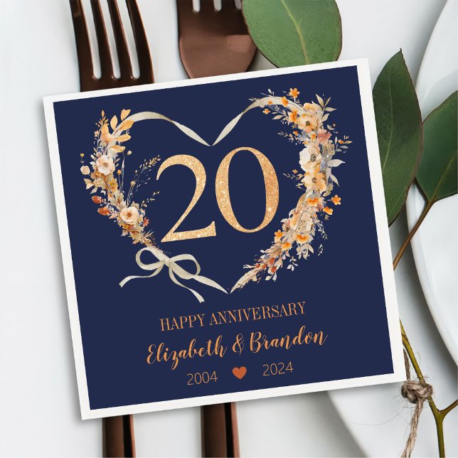 20-årsjubileet Bröllop Napkins i Modern blå Lyckli Pappersservett (Skapare uppladdad)