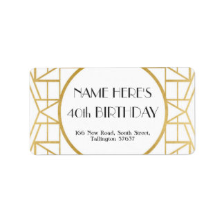 20-årsjubileet i Art Deco Birthday Gatsby Adress G Adressetikett