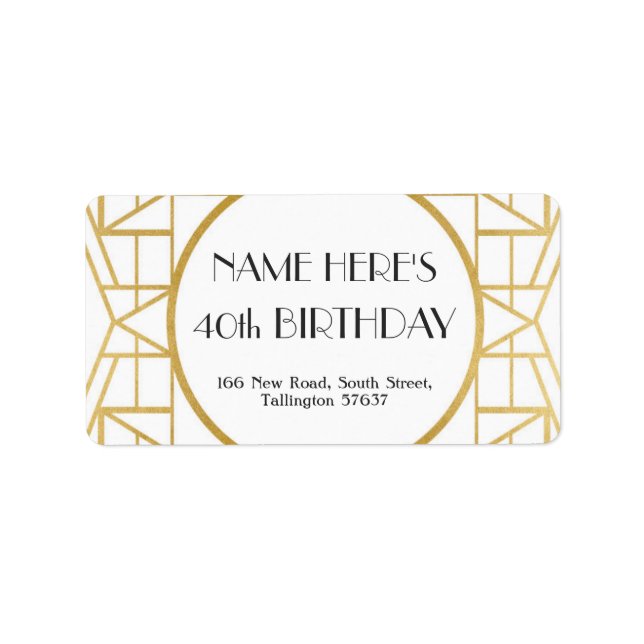 20-årsjubileet i Art Deco Birthday Gatsby Adress G Adressetikett (Framsidan)