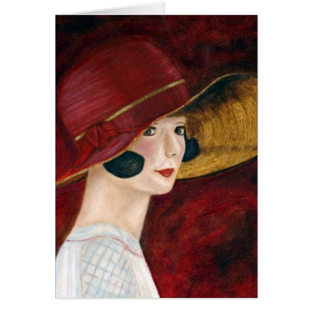 20-årsjubileum, Flapper Girl in Red Hat Hälsningskort (Framsidan)