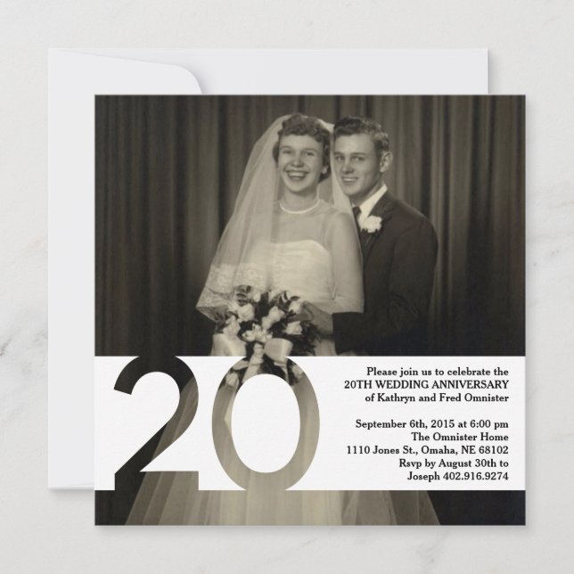 20-årsjubileum för bröllop inbjudan 5.25 x 5.25 (Framsida)