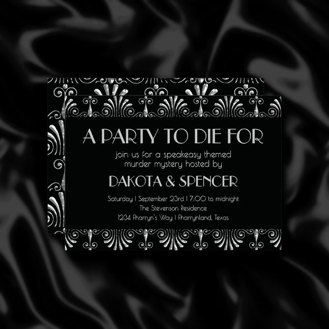 20-årsjubileum Silver på Black Art Deco Murder Mya Inbjudningar (Skapare uppladdad)