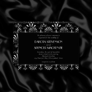 20-årsjubileum Silver på Black Modern Art Deco Brö Inbjudningar