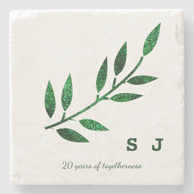 20-årsjubileum Smaragdgrön Monogram Stenunderlägg (Framsidan)