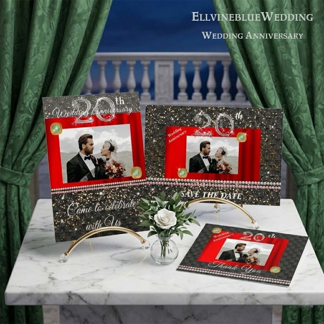 20-årsjubileum Spara datumet | Foto & Silver Inbjudningar (Skapare uppladdad)