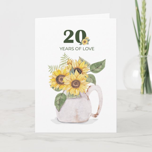 20-årsjubileum Sunflowers Years Love Kort (Framsida)