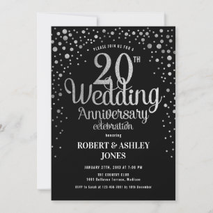 20-årsjubileum - Svart & Silver Inbjudningar