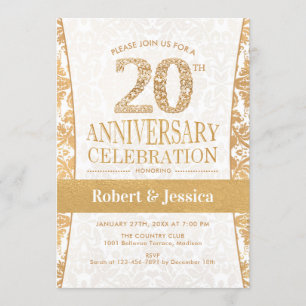 20-årsjubileumsparty - Guld Vitt Inbjudningar