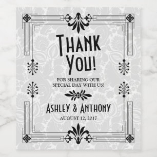 20-årskonst Deco Black White Bröllop Vinflaska Etikett