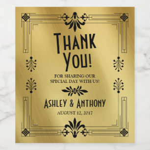 20-årskonst Deco Guld Black Bröllop Vinflaska Etikett