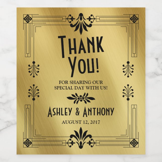 20-årskonst Deco Guld Black Bröllop Vinflaska Etikett (Singel etikett)