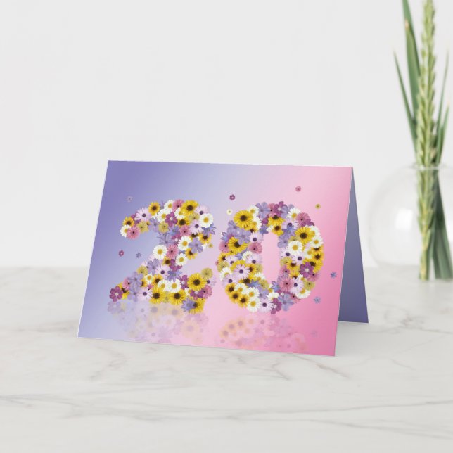 20-årskort med brev i blomsterodling kort (Framsida)