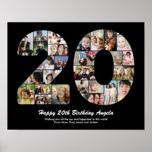 20-årspresent Nummer 20 Fotokollagegåva Poster
