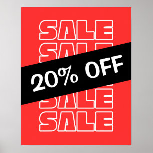 20 % av försäljningsskylt, butikssignal, röd försä poster
