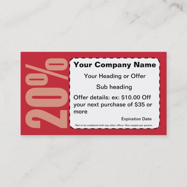 20% av kupongvisitkort rabattkort (Framsida)