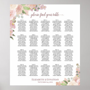 20 Bord Dusty Rosa Blommigt Bröllop Poster