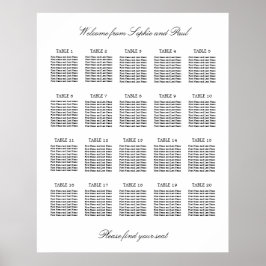 20 Bord Elegant Minimalistisk Placeringsplan Poster