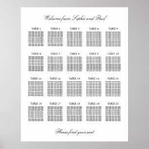 20 Bord Elegant Minimalistisk Placeringsplan Poster