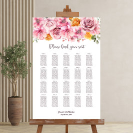 20 Bord Elegant Rosa Blommig Bröllopsplatskarta Poster